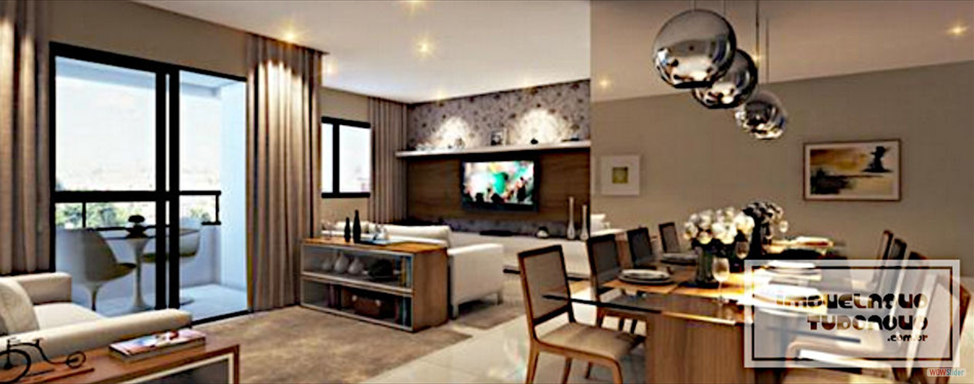 Sala de estar/jantar com varanda