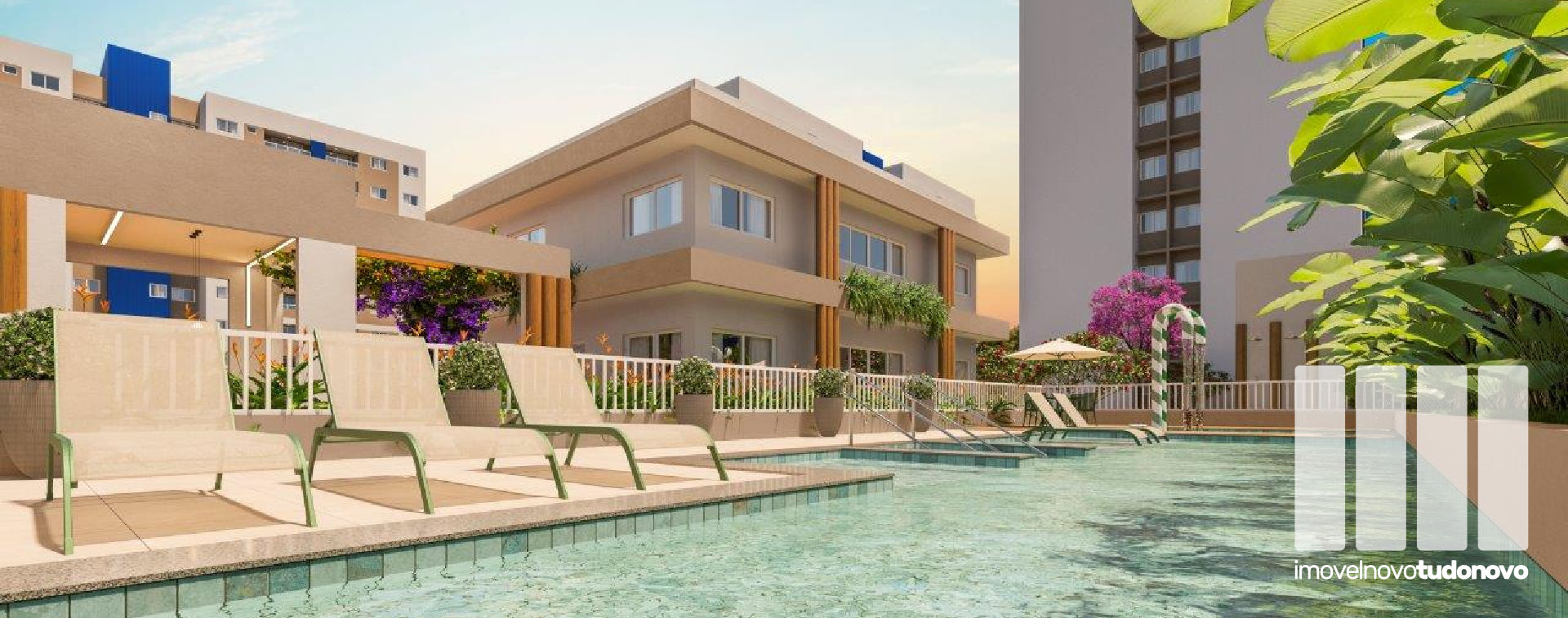 Piscina adulto e infantil com deck